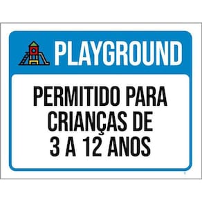 Kit 5 Placas Playground Permitido Crianças 3 A 12 Anos