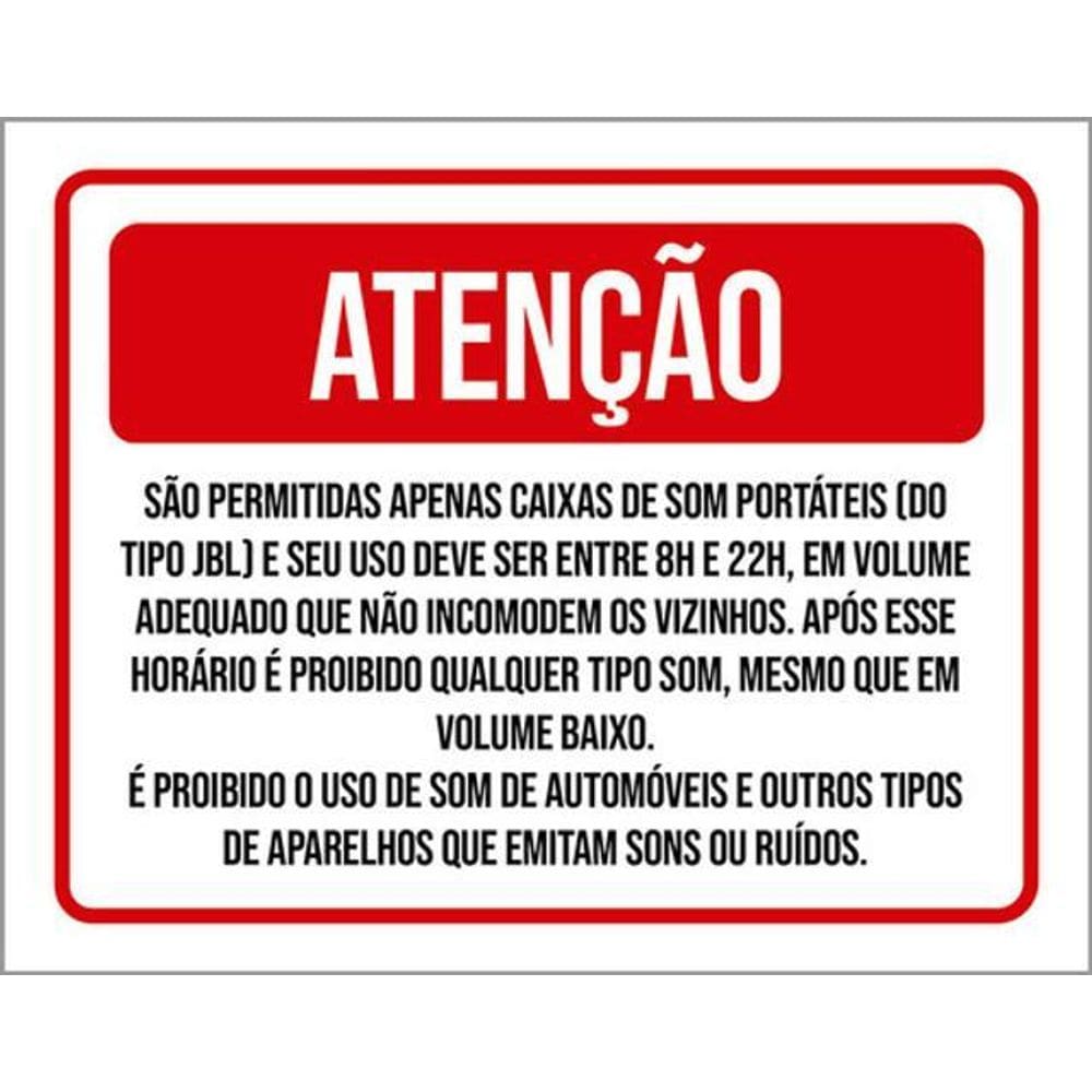 Kit 3 Placas Sinalização - Permitido Caixas Som Portáteis