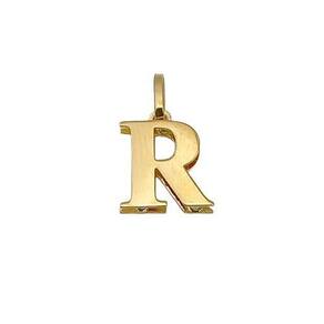 Pingente Letra R Galeria Em Ouro 18K