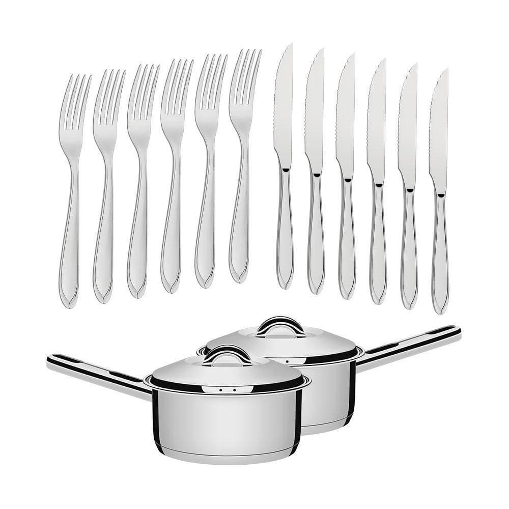 Conjunto De Panelas Solar 16Cm 1,4L Com 60 Talheres De Mesa