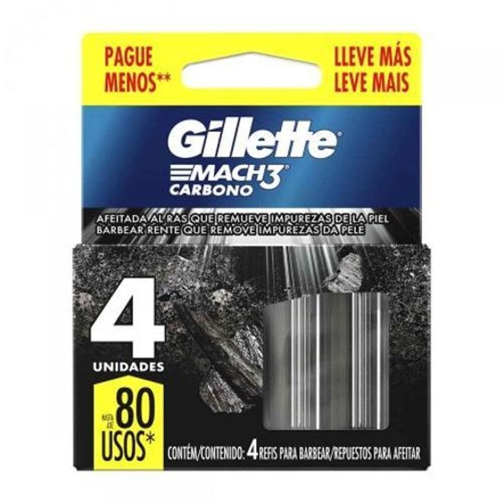 Refil Para Barbeador Gillette Mach3 Carbono 4 Cargas