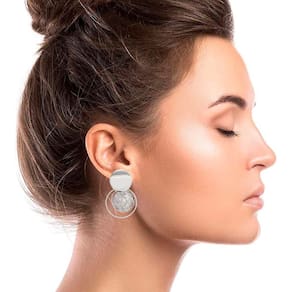Brincos de Pressão Argola com Pérolas Prateado Fashion