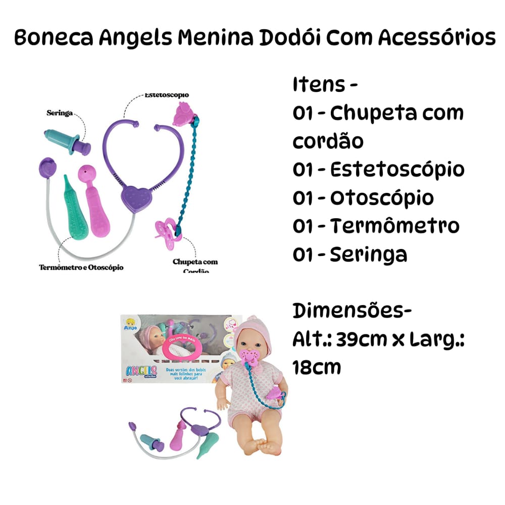 Boneca Angels Menina Dodói Com Acessórios
