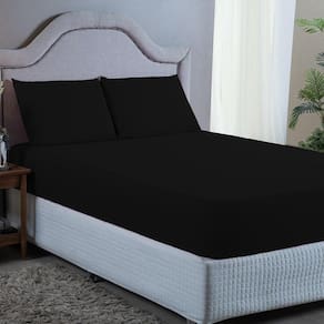 Roupa de Cama Queen Premium 400 Fios Liso Preta