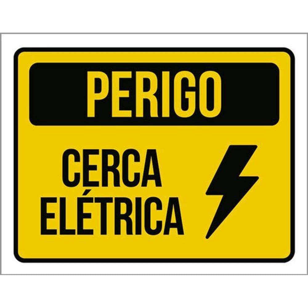 Kit 5 Placas Sinalização - Perigo Cerca Elétrica Amarela