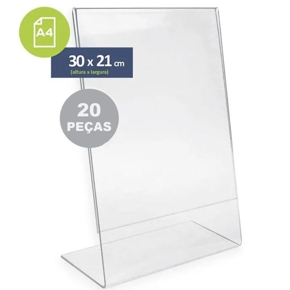 Kit Display 20 Expositores Acrilico Folheto A4 Mesa Vertical