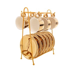 Jogo 6 Xícaras De Café Porcelana Versa Dourado/Branco 90Ml