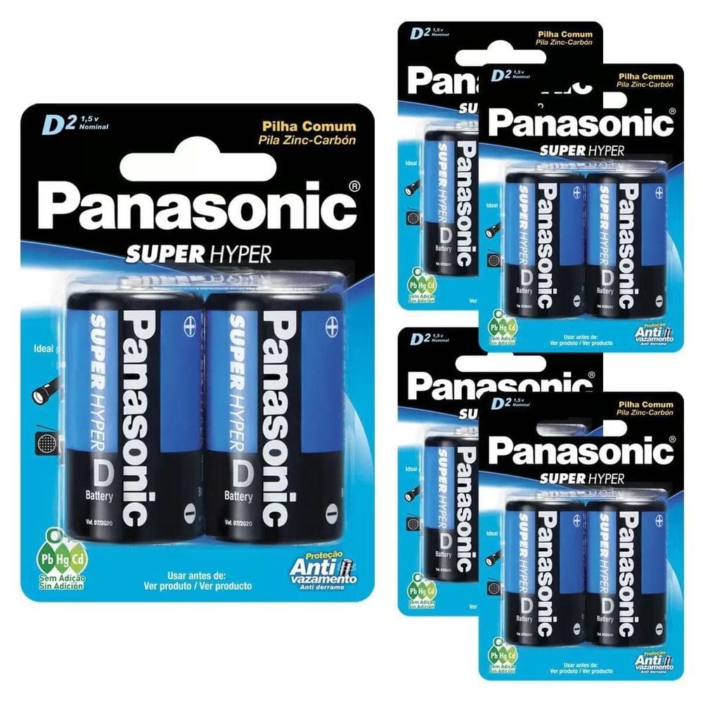 Kit 10 Pilhas Grande D Panasonic Comum R20 5 Cartelas C/2