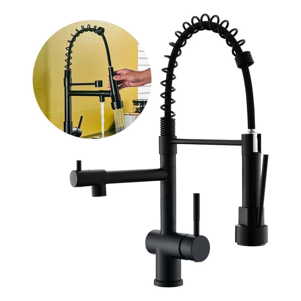 Torneira Gourmet De Cozinha Preta Monocomando Inox Escovado