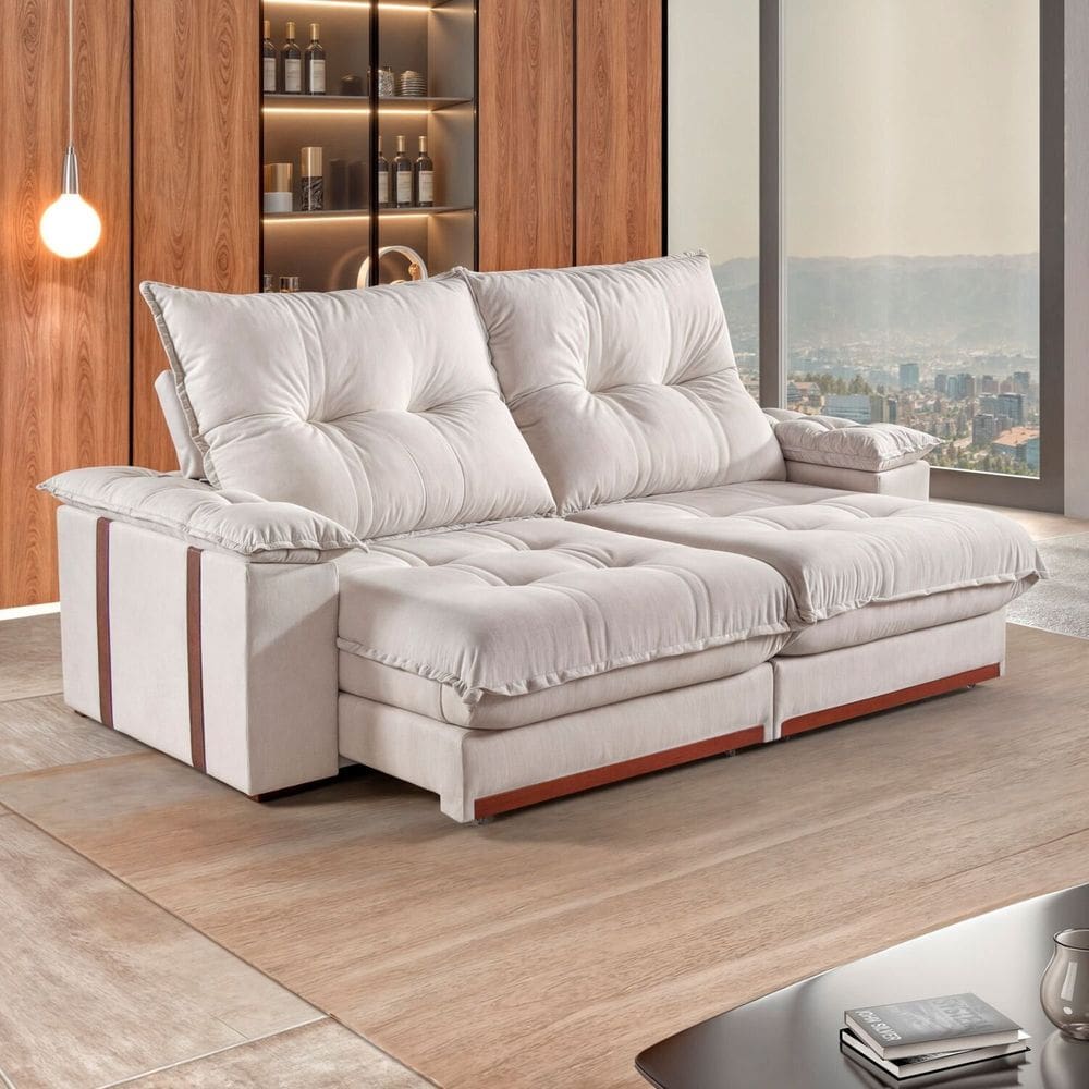 Sofá 3 Lugares Retrátil e Reclinável 250cm M193 Bege Claro
