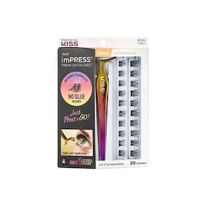 Cílios Postiços Kiss NY Impress Kit 01 - Tecnologia ASP, 20 Clusters, Aplicador Antiaderente - 24h de Duração