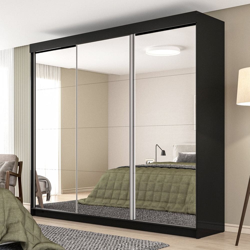 Guarda-roupa Casal 3 Portas com Espelho 6 Gavetas Grajaú Yescasa Preto