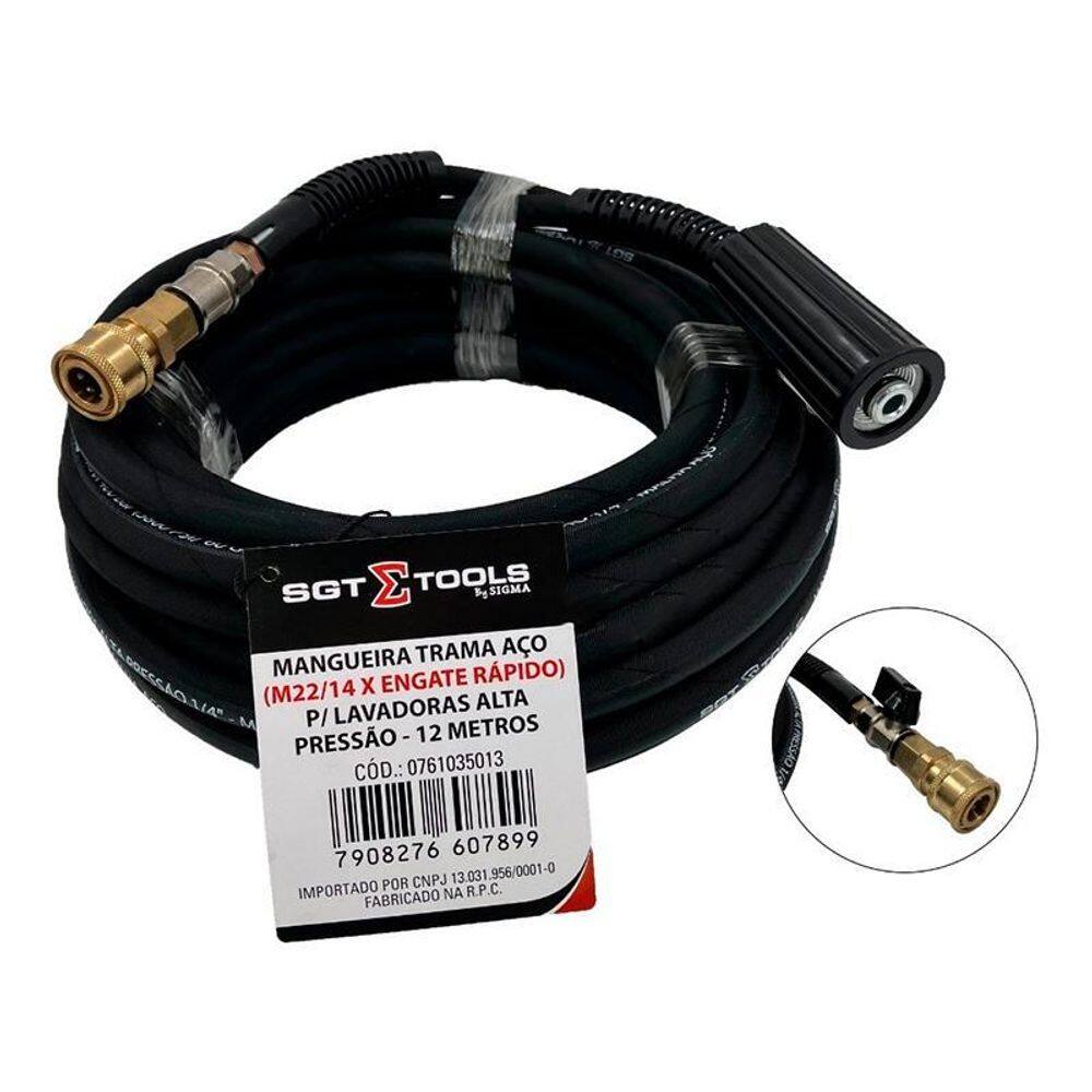 Mangueira Para Lavadora Trama De Aco 12M Rosca M22 X Engate Rapido Sigma