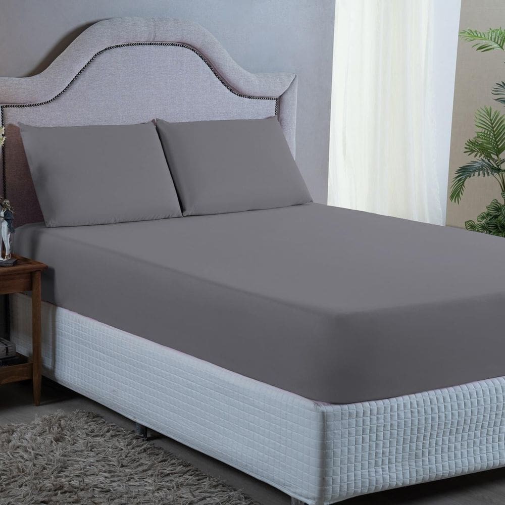 Roupa de Cama Casal 3 pç Percal Microfibra 400 Fios Cinza