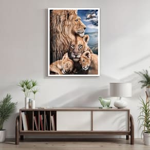 Quadro Decorativo Leão Leoa e Filhotes Animal 005 30cmx42cm Analu
