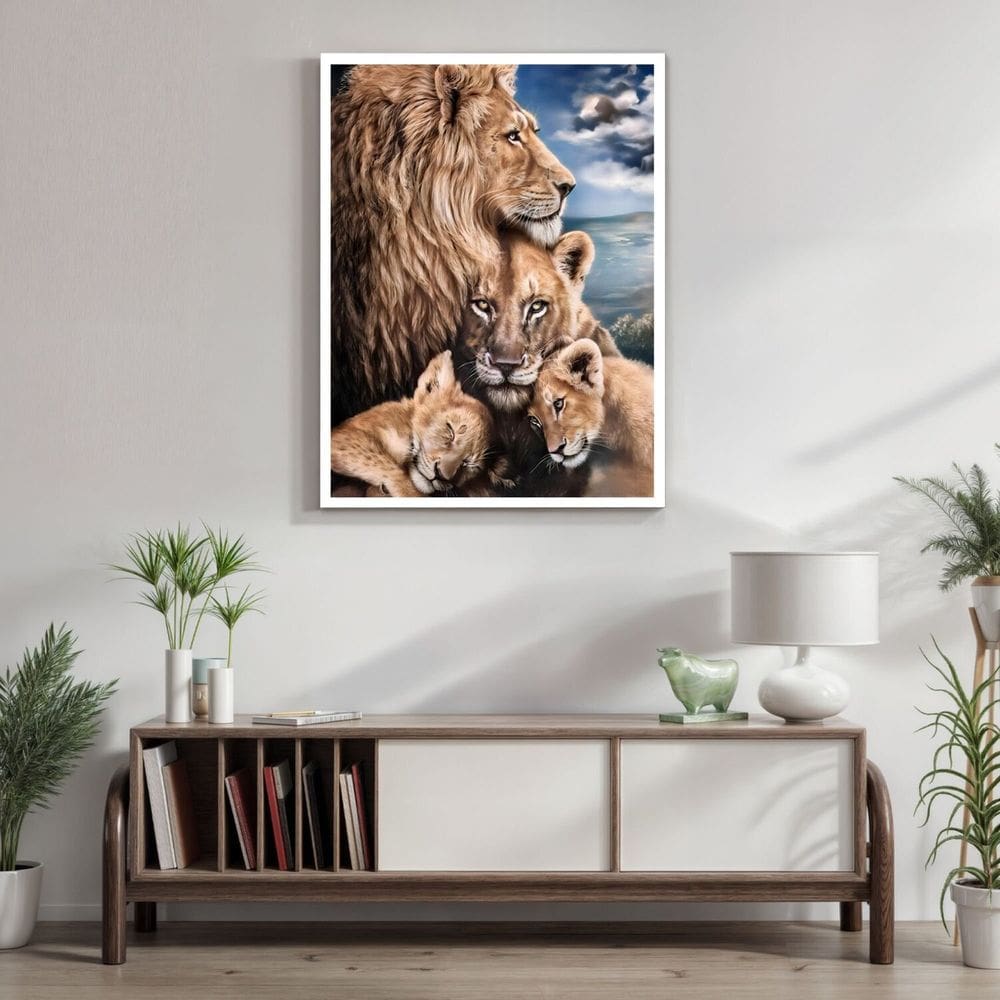 Quadro Decorativo Leão Leoa e Filhotes Animal 005 30cmx42cm