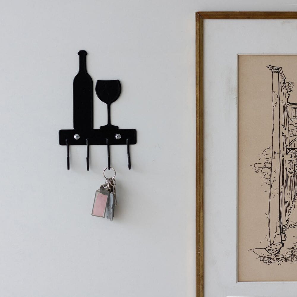 Gancho de Parede Aramado Garrafa e Taça para Pendurar Xícaras Preto