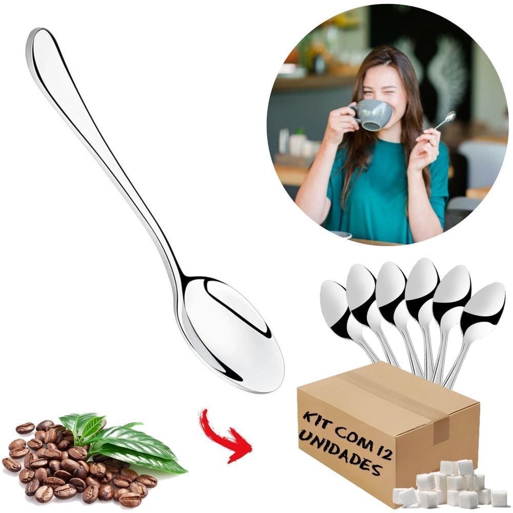 Kit 12 Colheres De Café Chá Aço Inox Limpa Facil 9Cm Luxo