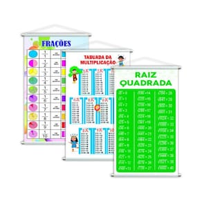 Frações + Tabuada + Raiz Quadrada Kit 3 Banners 80X50Cm