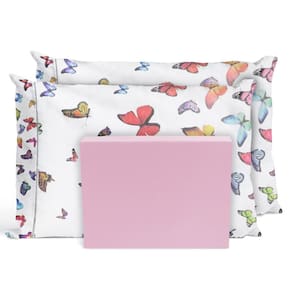 Jogo De Lençol Cama Padrão 3 Peças Percal Borboletas Rosa