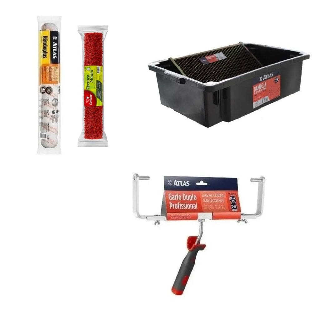 Kit Pintura Pro Duplo 46Cm Caçamba Garfo + 2 Rolo Textura Lã