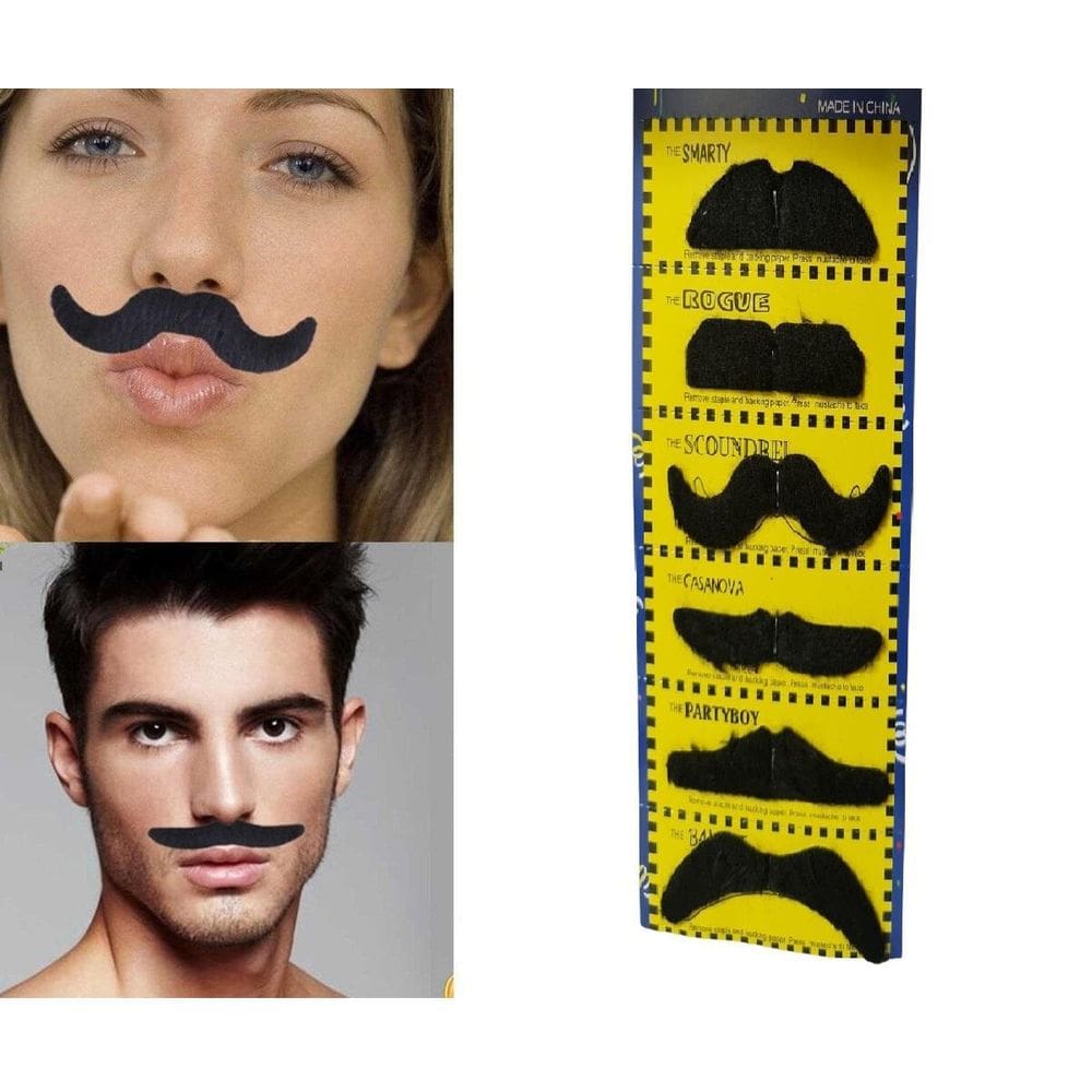 Cartela Bigodes Falso Adesivos Festa Postiço Com 6 Unidades