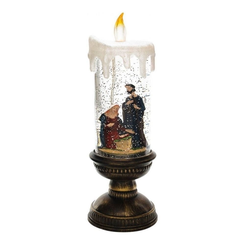 Enfeite Presépio Luminária Musical Purpurina Vela Natal Led 26cm