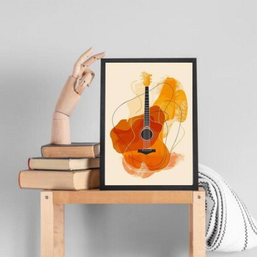 Quadro Decorativo Aquarela Violão 24X18Cm - Com Vidro