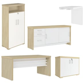 Conjunto Escritório Completo 5 Peças Corp A06 Carvalho/Branco - Mpozenato