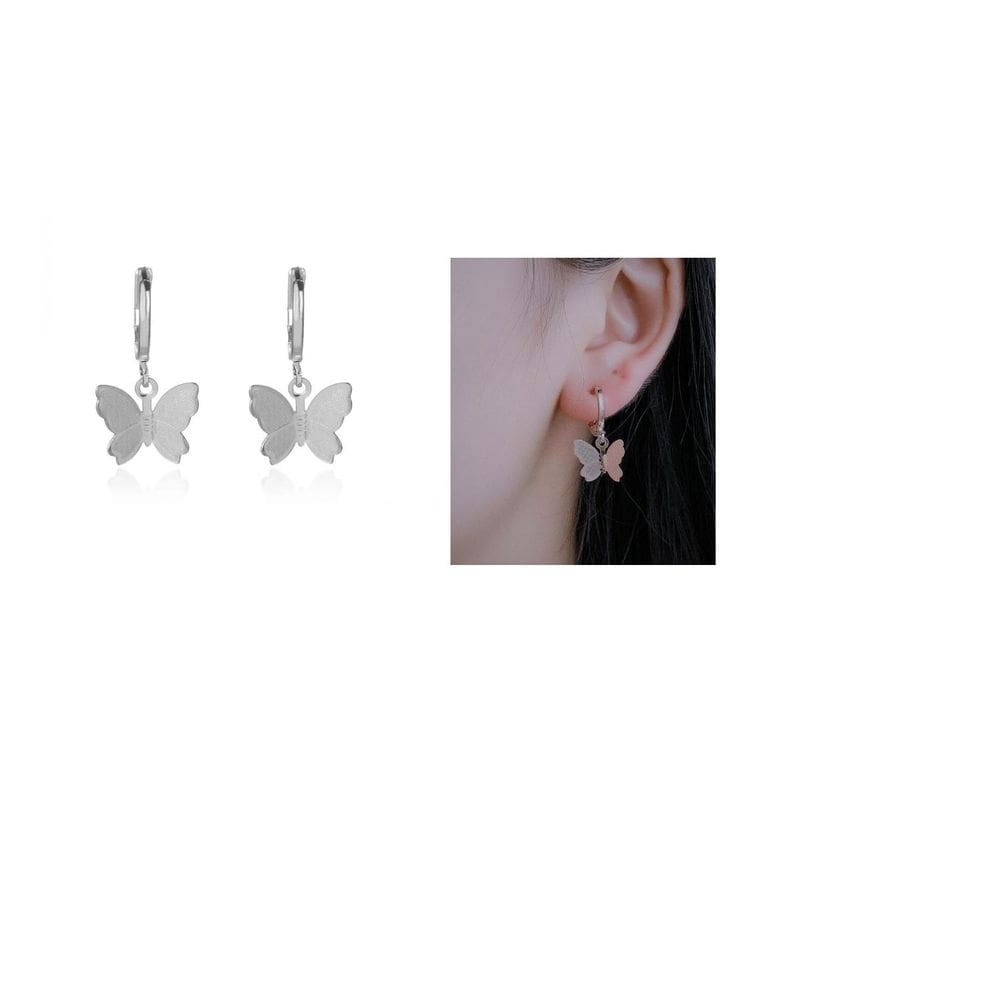 Brinco Borboleta Prateado em Aço Inox - Modelo Argola