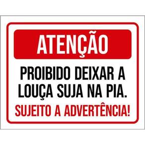 Kit 10 Placas Atenção Proibido Deixar Louça Suja Pia