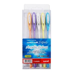 Estojo Caneta Gel Uni-Ball Angelic 5 Cores Tons Pastéis