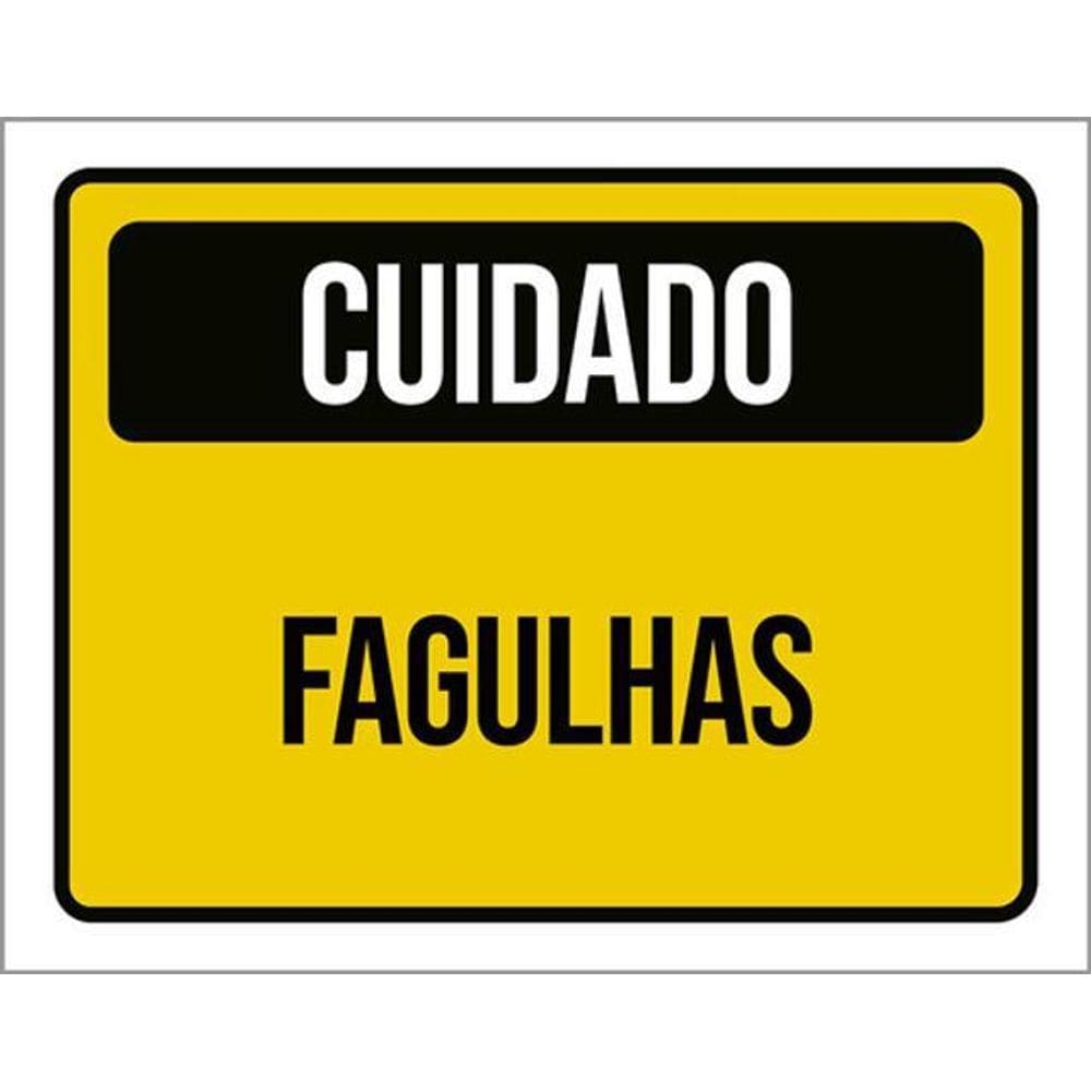 Kit 3 Placas Sinalização - Cuidado Fagulhas Amarela
