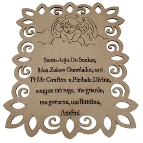 Placa Santo Anjo Vazada Em Mdf - 22X26 Cm
