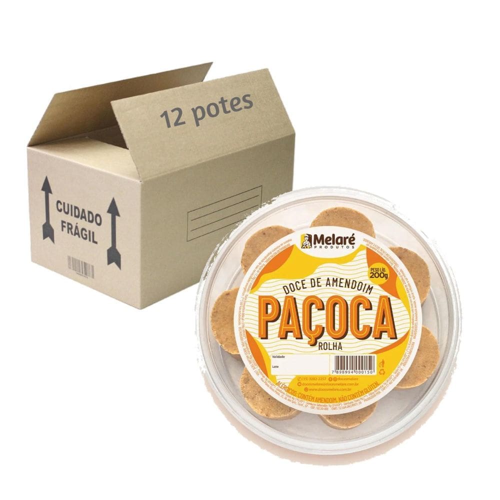 12 Potes Paçoca Rolha Melaré Pote 200G  8 Unidades 