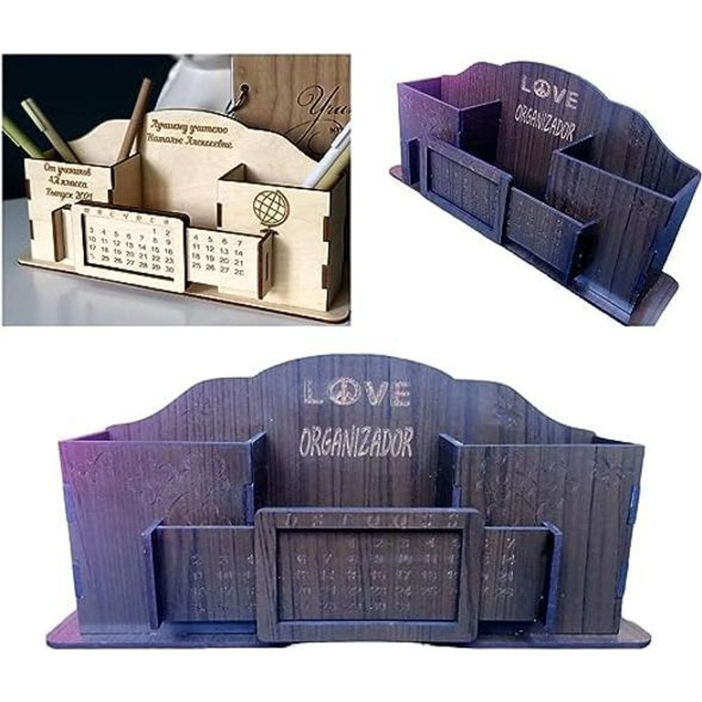 Organizadora De Mesa Multiuso Com Calendario Em Mdf 5 Cores