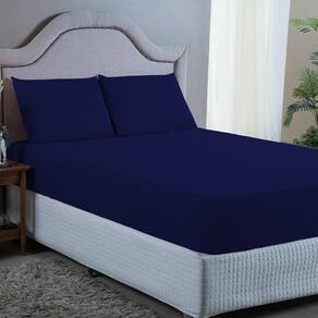 Jogo de Cama Casal 3pç Lençol + Fronhas 400 Fios Azul