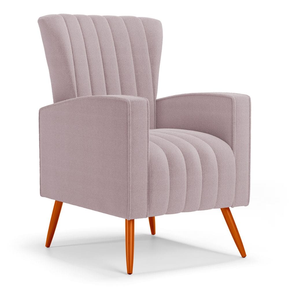 Poltrona Decorativa Melody com Pés Palito Bouclê Rosê - Desk Design