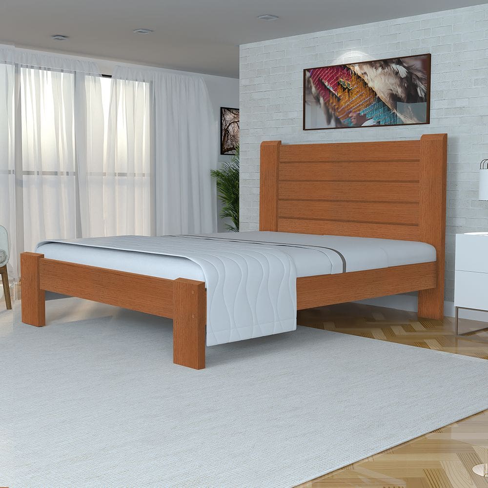 Cama King Size Casal Milano de Madeira Maciça Cedro Tauari Castanho
