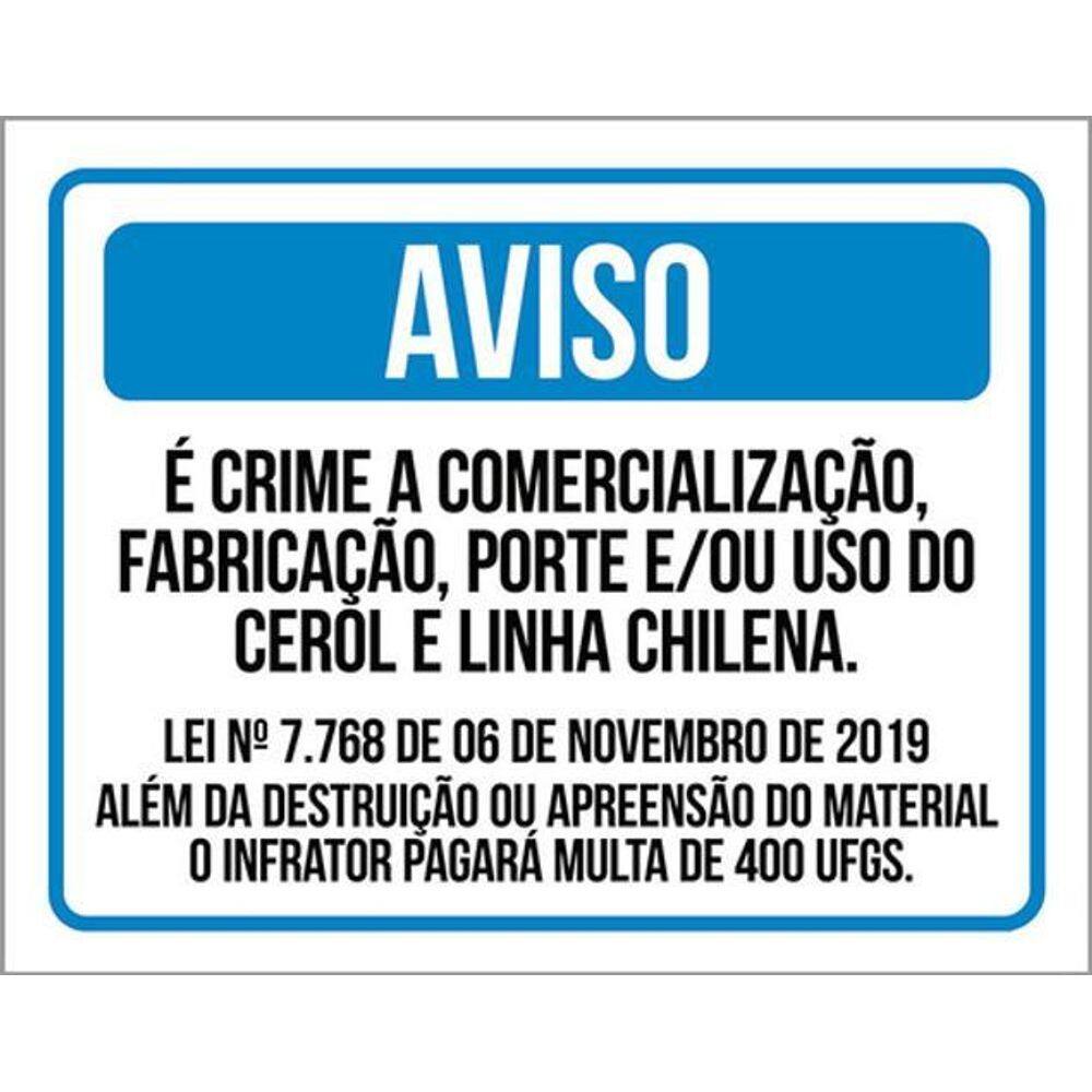 Kit 10 Placas Aviso Crime Comercialização Cerol Linha 36X46