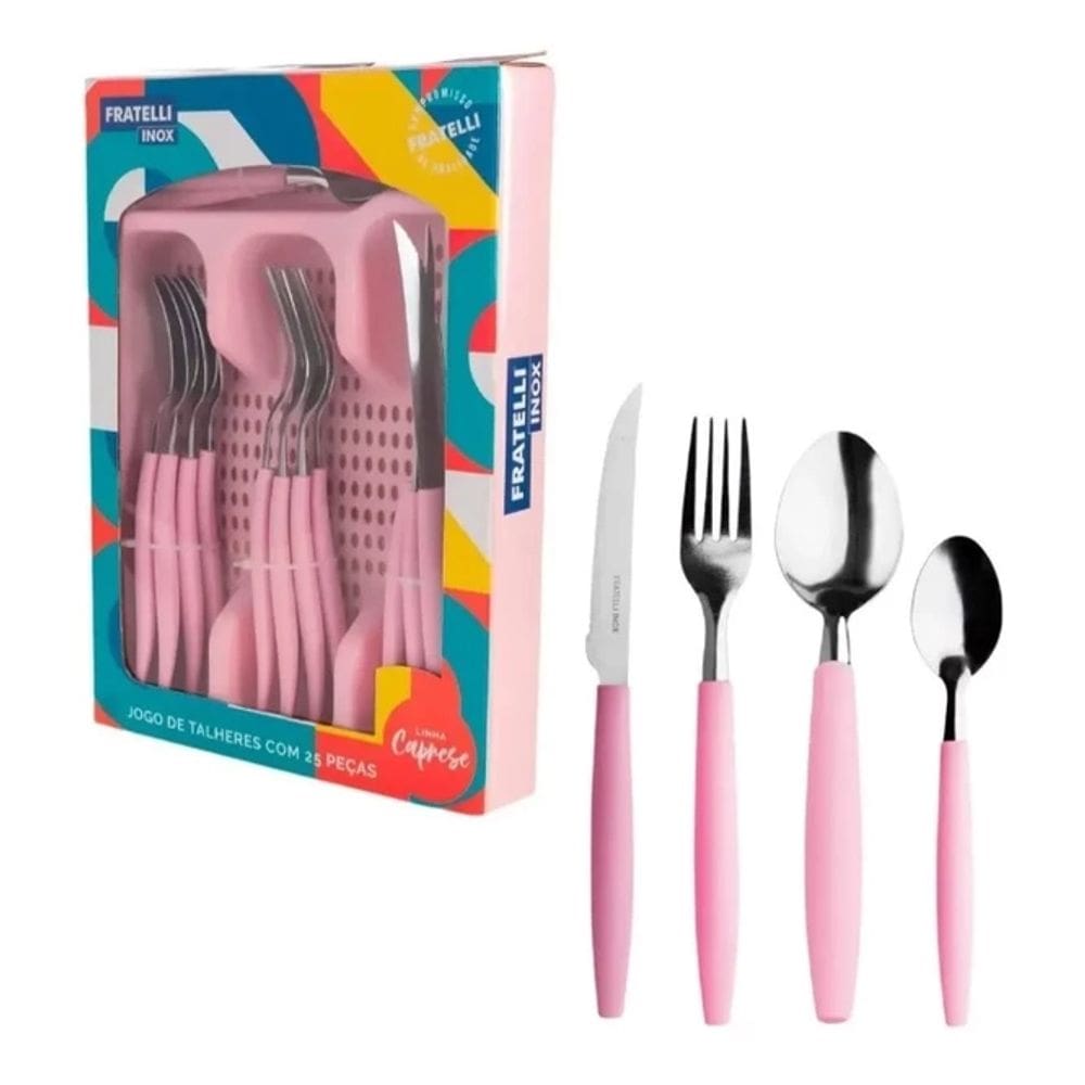 Jogo Talheres Inox 25 Peças C/ Organizador Rosa Caprese