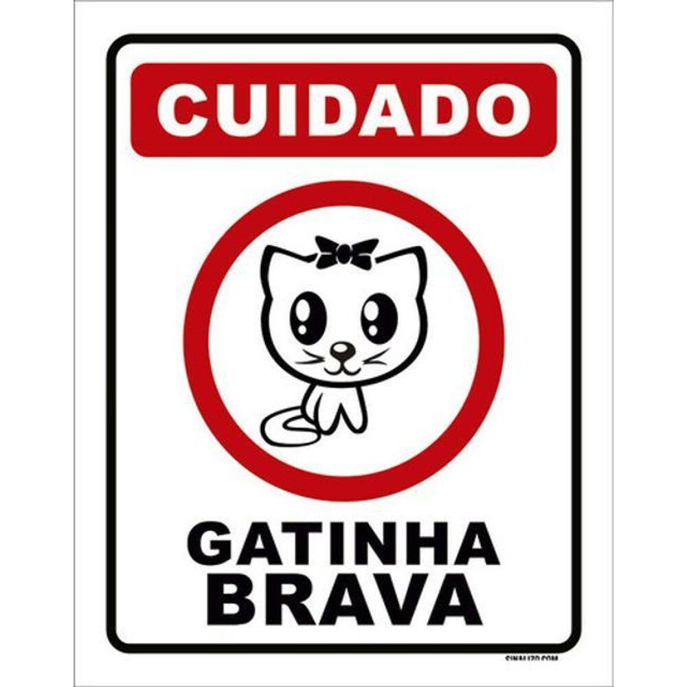 Kit 5 Placas Cuidado Gatinha Brava Fofa 36X46