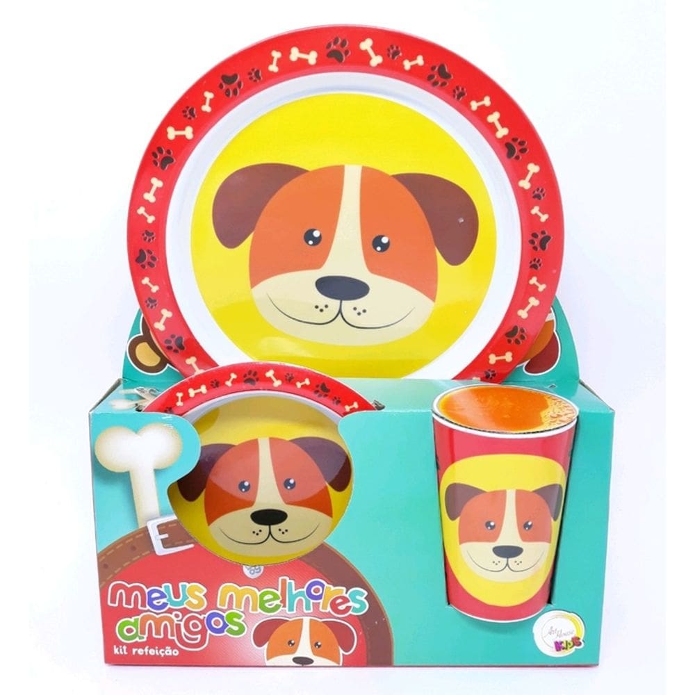 Jogo De Prato Infantil 3 Peças Meus Melhores Amigos Cachorro