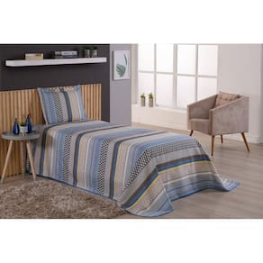 Colcha Viena Solteiro 2 Peças Estampado Listrado Azul