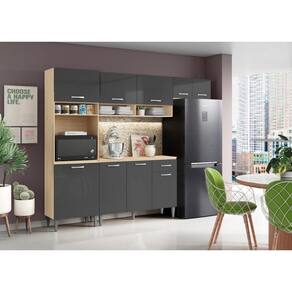 Cozinha Compacta Aurora com Balcão 9 Portas 1 Gaveta Avena/ Grafito - Aramóveis