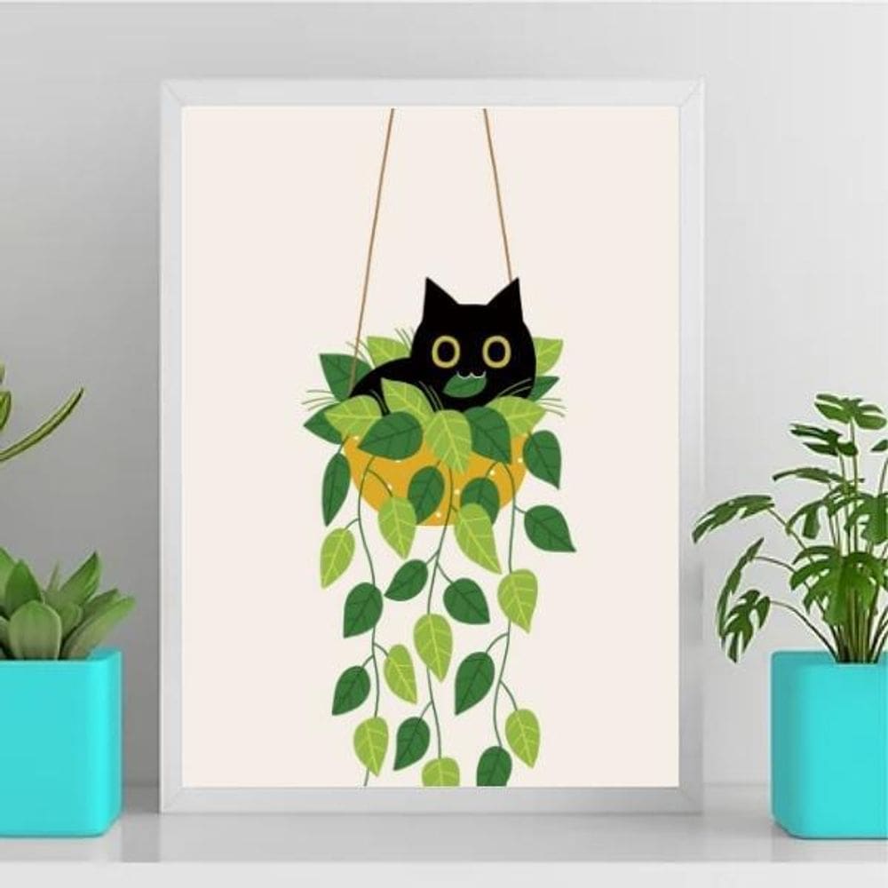 Quadro Gatinho No Vaso De Planta 24X18Cm - Com Vidro