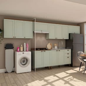 Cozinha Completa Iluminata 12 Portas 3 Gavetas 100% Mdf Mint/ébano - Genialflex