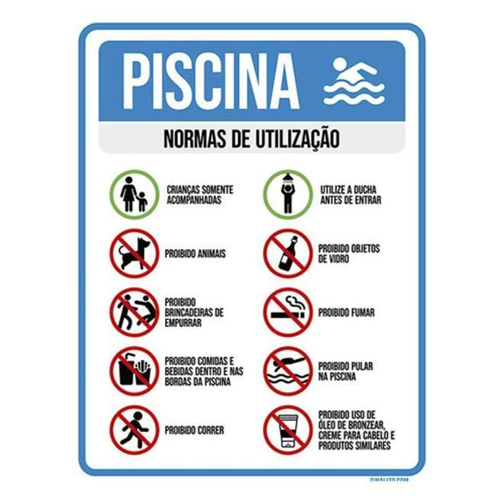 Kit 10 Placas Piscina Normas De Utilização Ícone