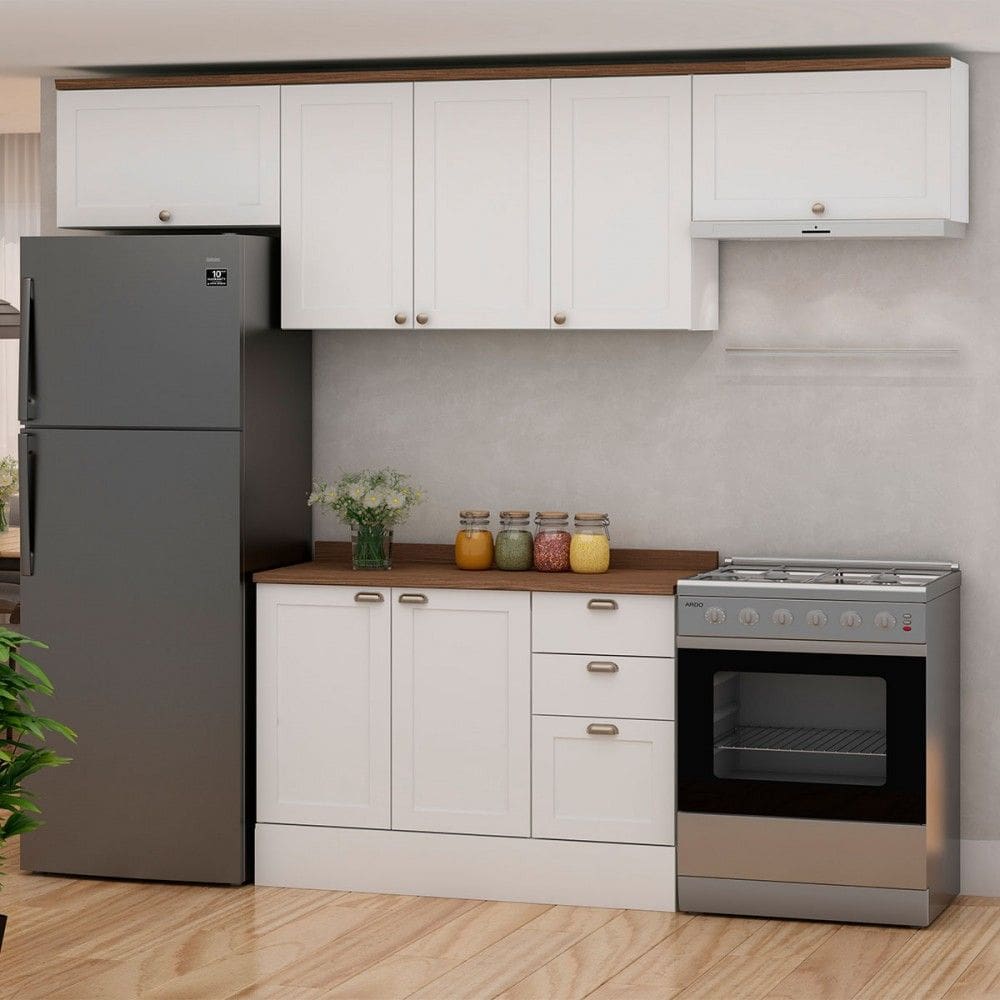 Cozinha Compacta Iluminata 7 Portas 3 Gavetas 100% Mdf Branco/ébano - Genialflex