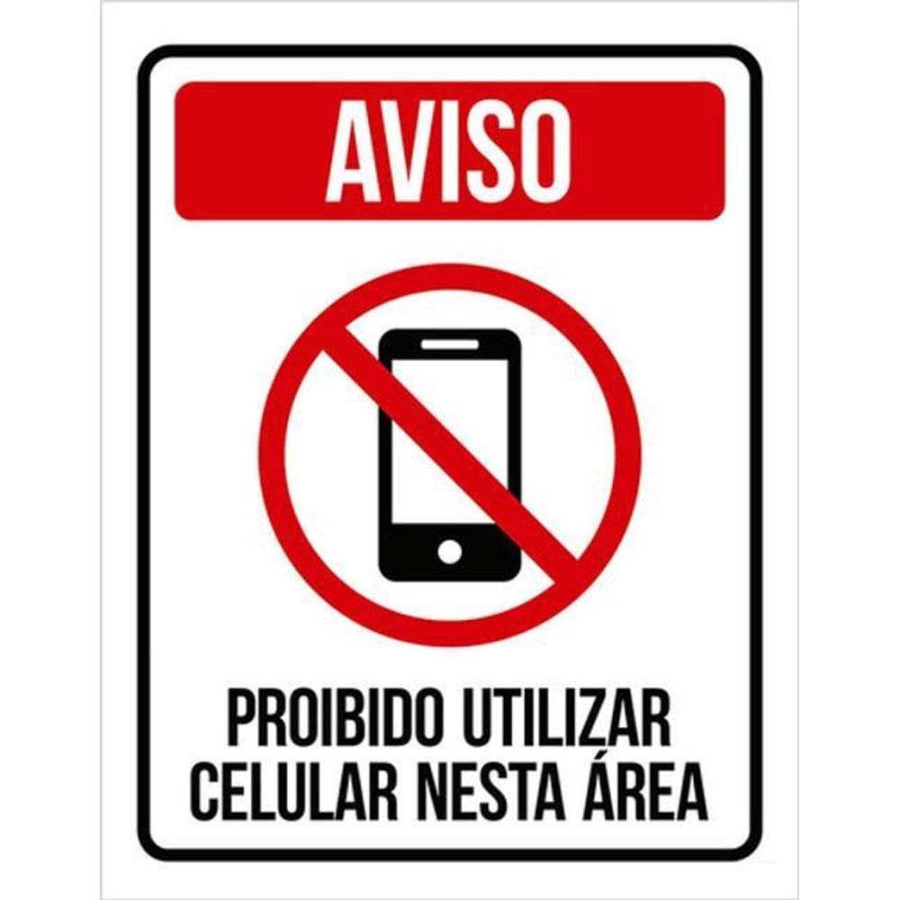 Kit 3 Placas Sinalização - Proibido Celular Nesta Área